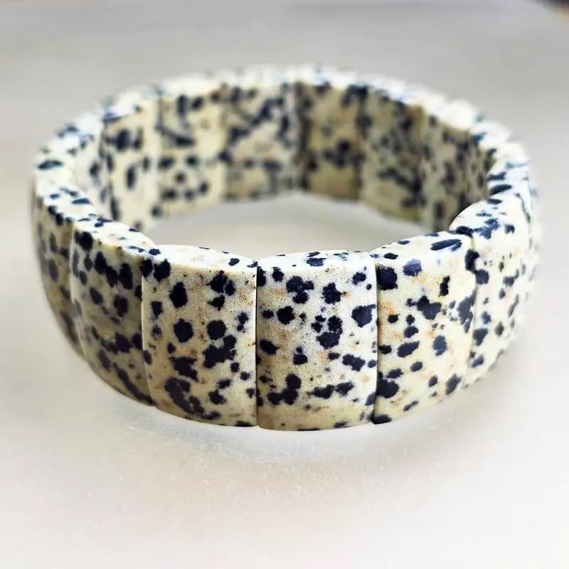 Dalmatian Jasper Flat Bead Bracelet Handcrafted