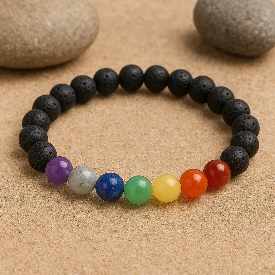 Lava 7 Chakra Natural Stone Bracelet for Healing, Balance & Meditation