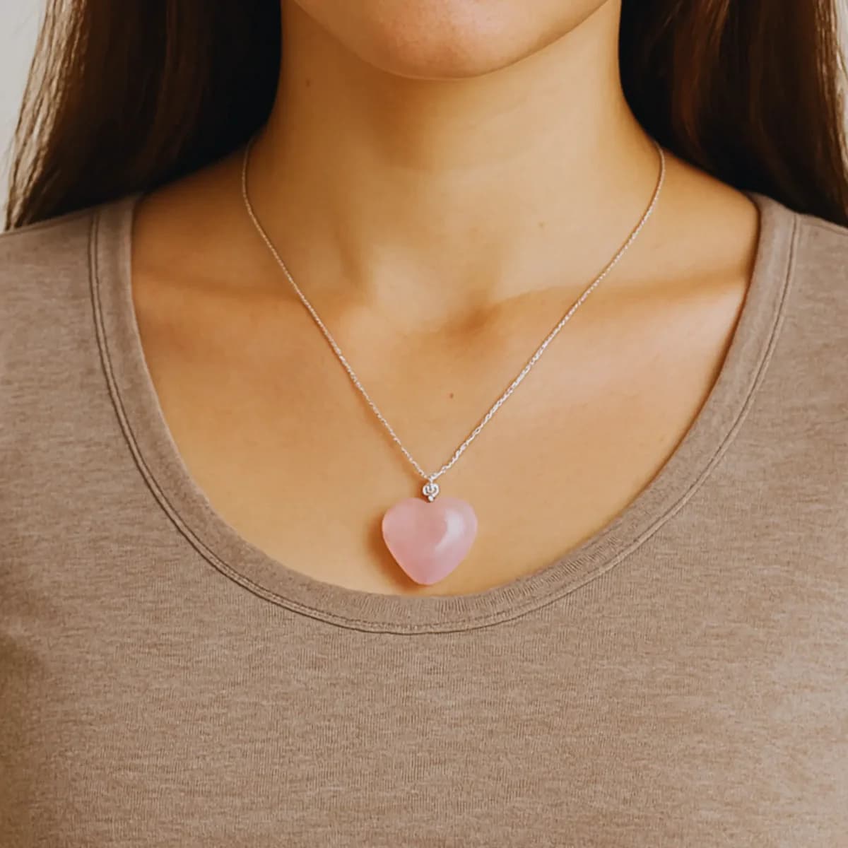 Rose Quartz Heart Pendant - Natural Gemstone